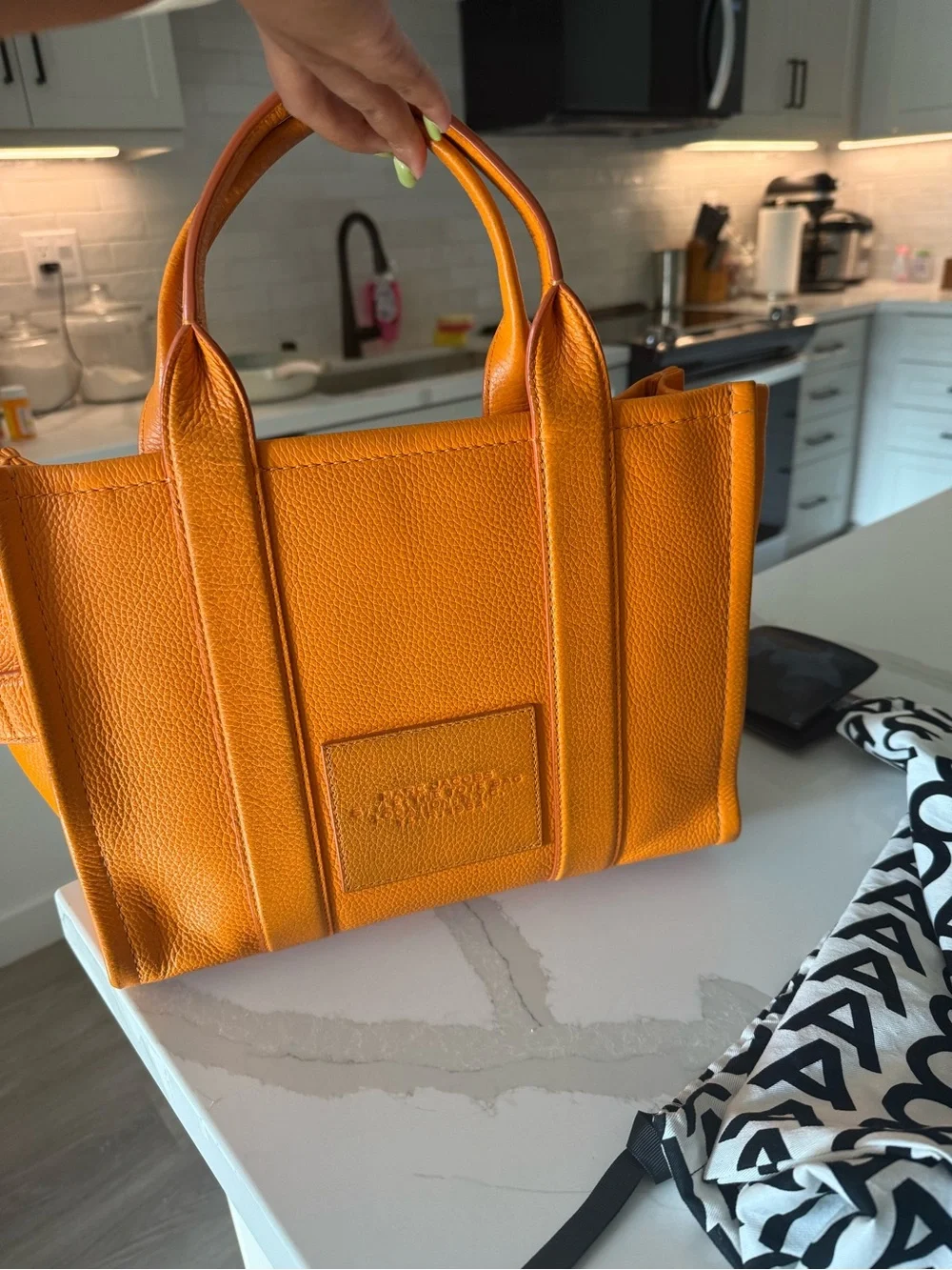 Marc Jacobs Orange Pebbled Leather Tote with Top Handles
